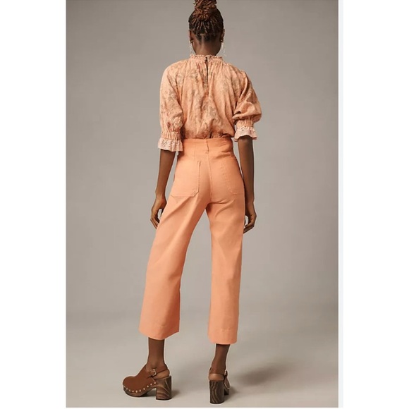 NWT Anthropologie The Colette Linen Cropped Wide Leg Pants Maeve Orange 24T TALL - Picture 10 of 10